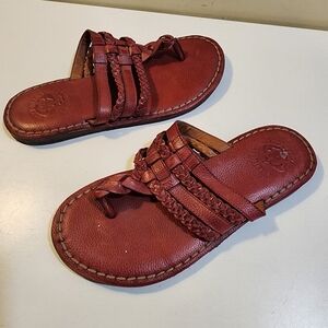 LUCKY BRAND Red Leather Braided Flat  Sandals Size 6.5